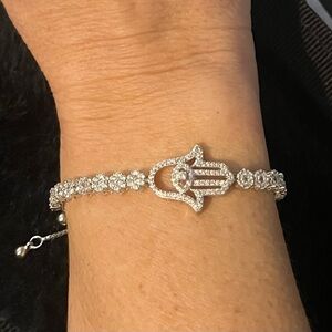 JTV Silver Hamsa Bracelet with Sparkling Accents